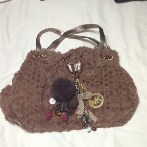 Michael Kors Plush Brown Shoulder Bag with Gold Details